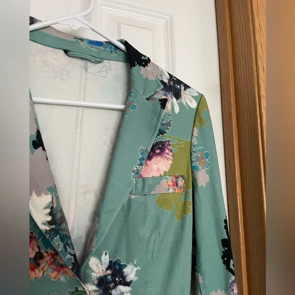 ETRO Knit Blazer Floral Print Turquoise Size 42 US Size 6 - Picture 2 of 9